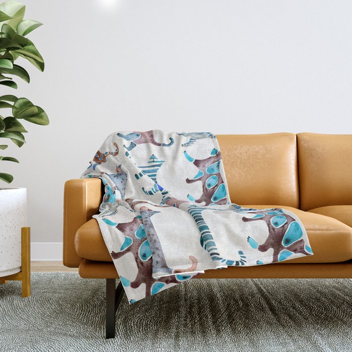 Cat Collection - Blue & Brown Palette Throw Blanket Gallery Image 1