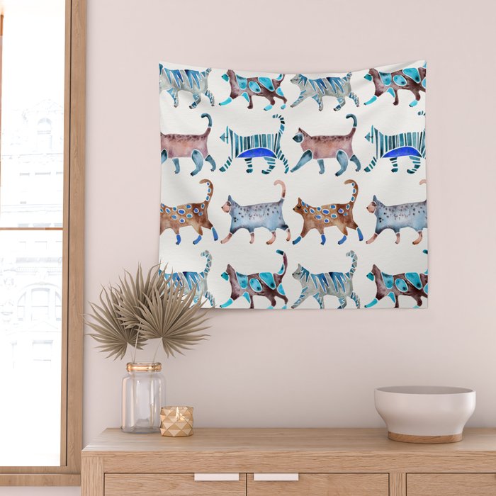 Cat Collection - Blue & Brown Palette Wall Tapestry Gallery Image 2