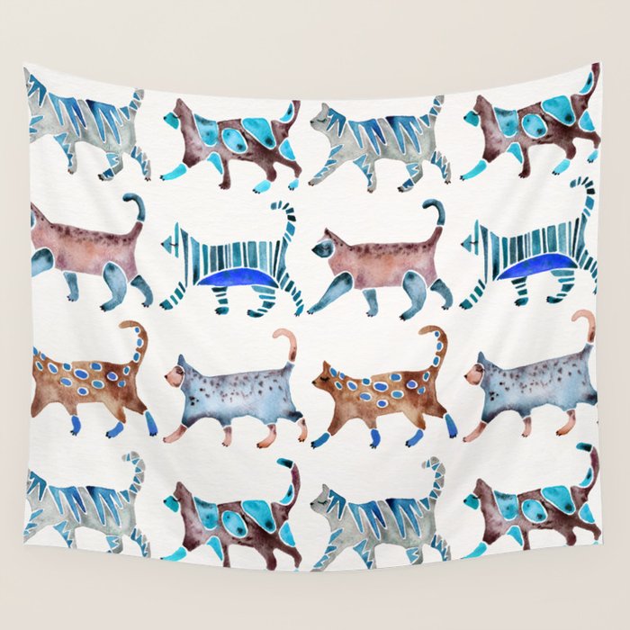 Cat Collection - Blue & Brown Palette Wall Tapestry Gallery Image 1