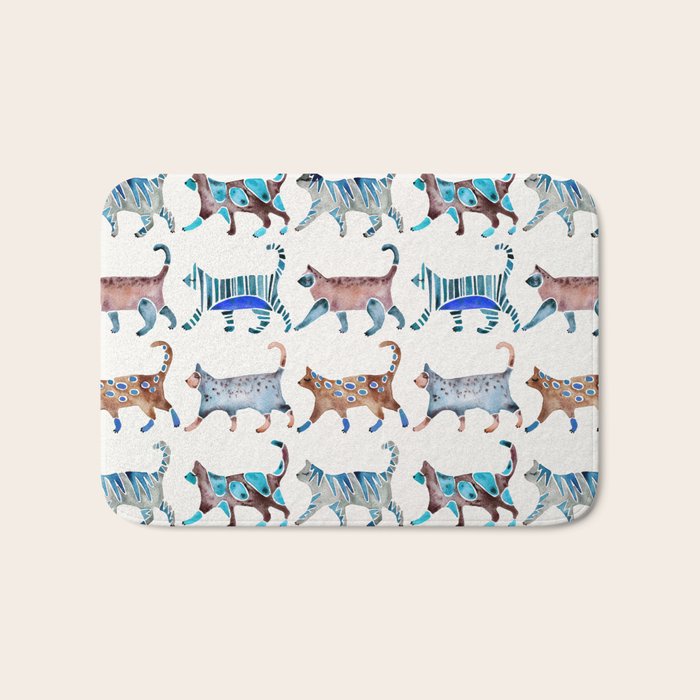 Cat Collection - Blue & Brown Palette Bath Mat Gallery Image 1