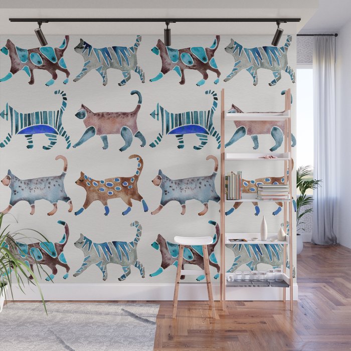 Cat Collection - Blue & Brown Palette Wall Mural Gallery Image 1