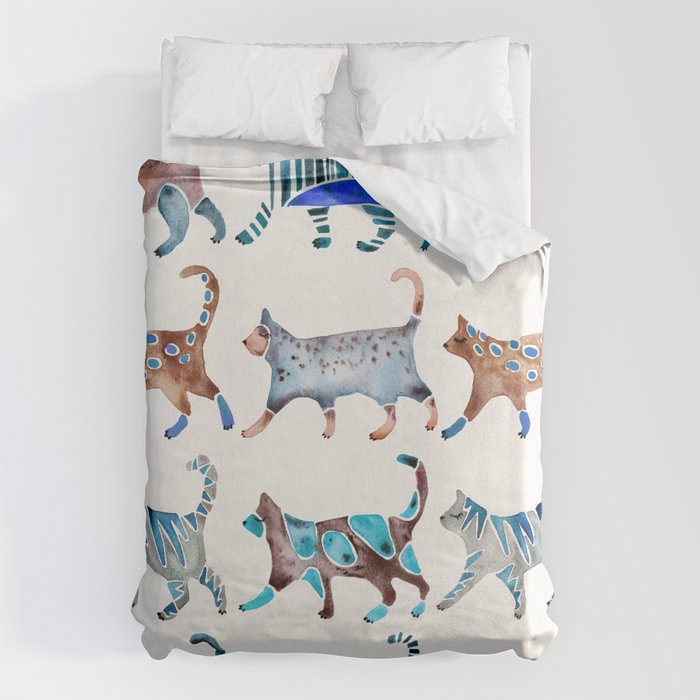 Cat Collection - Blue & Brown Palette Duvet Cover Gallery Image 1