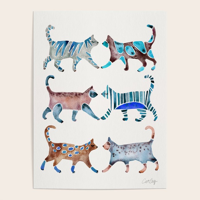 Cat Collection - Blue & Brown Palette Poster Gallery Image 1