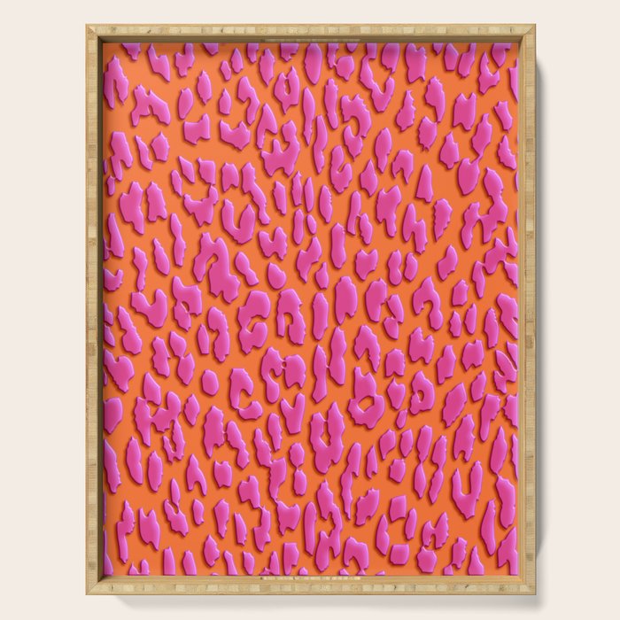 Bright Orange & Pink Leopard Print Serving Tray Gallery Image 1