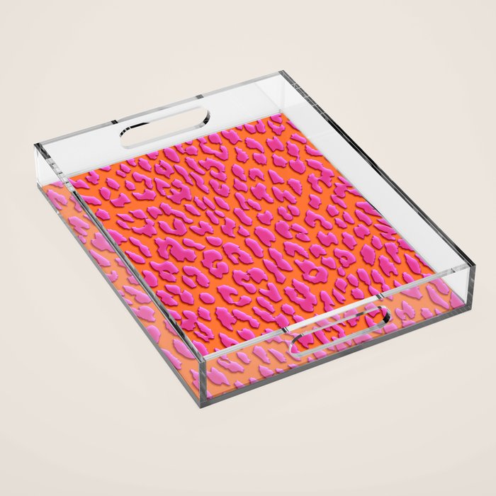 Bright Orange & Pink Leopard Print Acrylic Tray Gallery Image 1