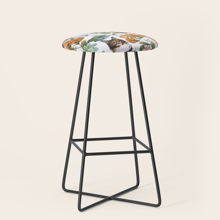 Cat and Floral Pattern III Stool Gallery Image 1