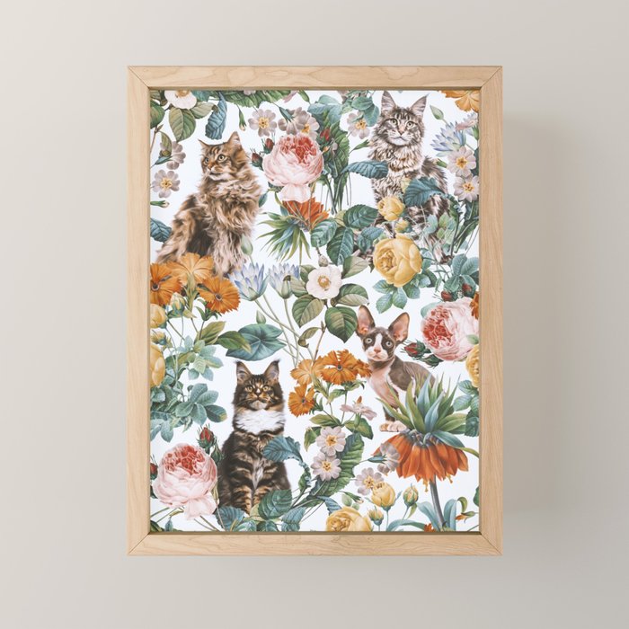 Cat and Floral Pattern III Mini Art Print Gallery Image 1