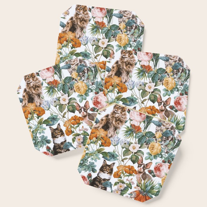 Cat and Floral Pattern III Coaster Gallery Image 1