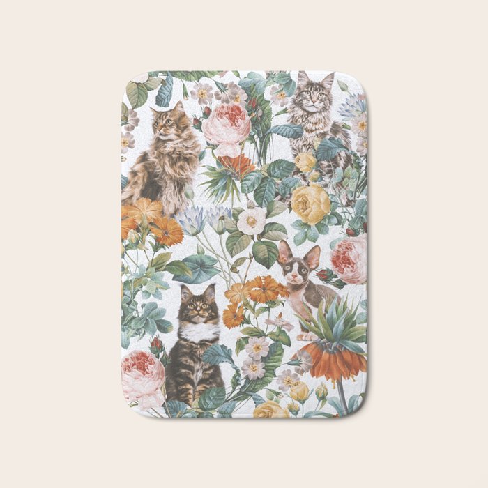 Cat and Floral Pattern III Bath Mat Gallery Image 1