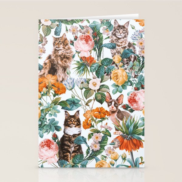 Cat and Floral Pattern III Stationery Card Gallery Image 1