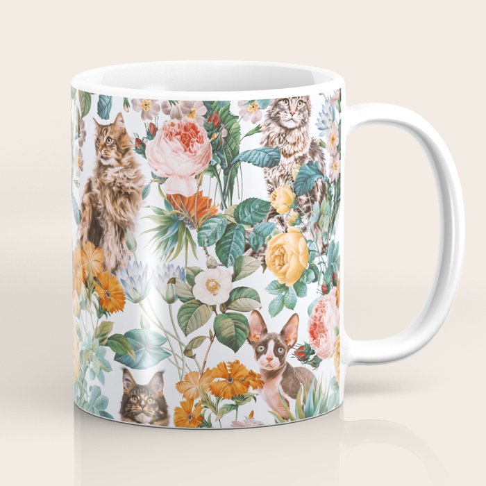 Cat and Floral Pattern III Coffee Mug Gallery Image 1