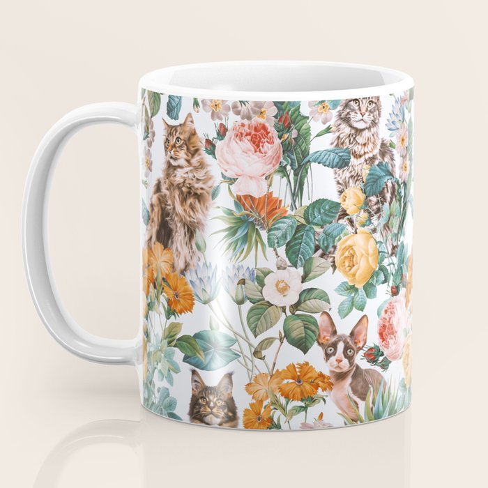 Cat and Floral Pattern III Coffee Mug Gallery Image 3