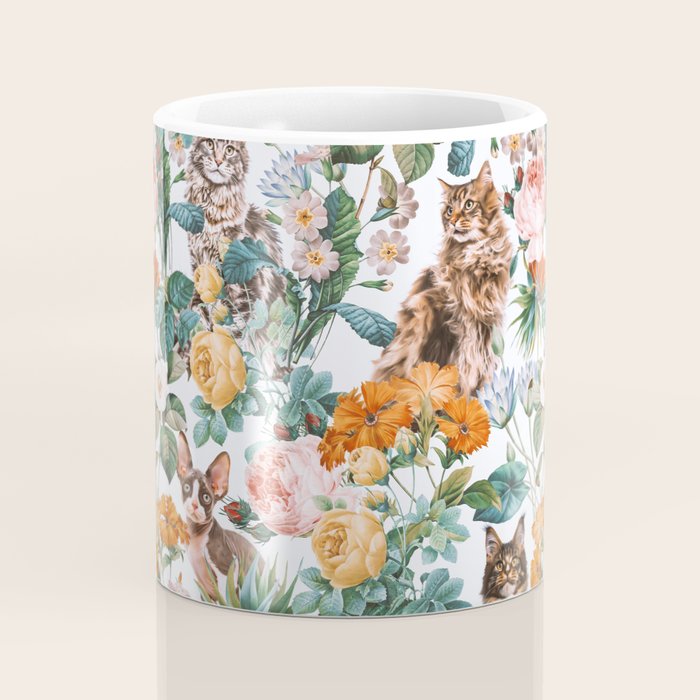 Cat and Floral Pattern III Coffee Mug Gallery Image 4