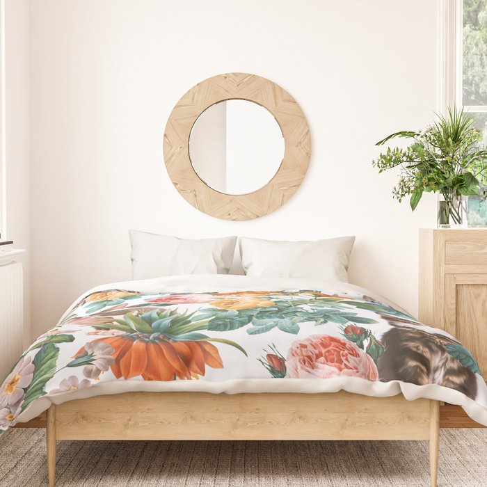 Cat and Floral Pattern III Duvet Cover Gallery Image 3