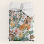 Cat and Floral Pattern III Duvet Cover Gallery Image 6