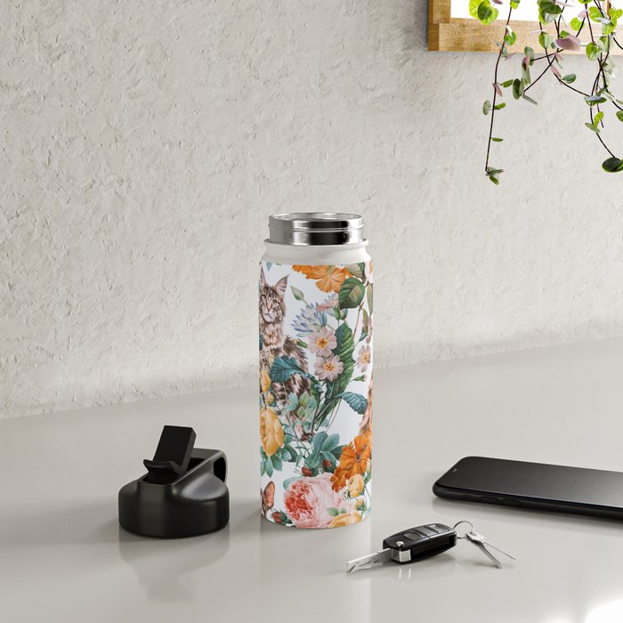 Cat and Floral Pattern III Water Bottle Gallery Image 5