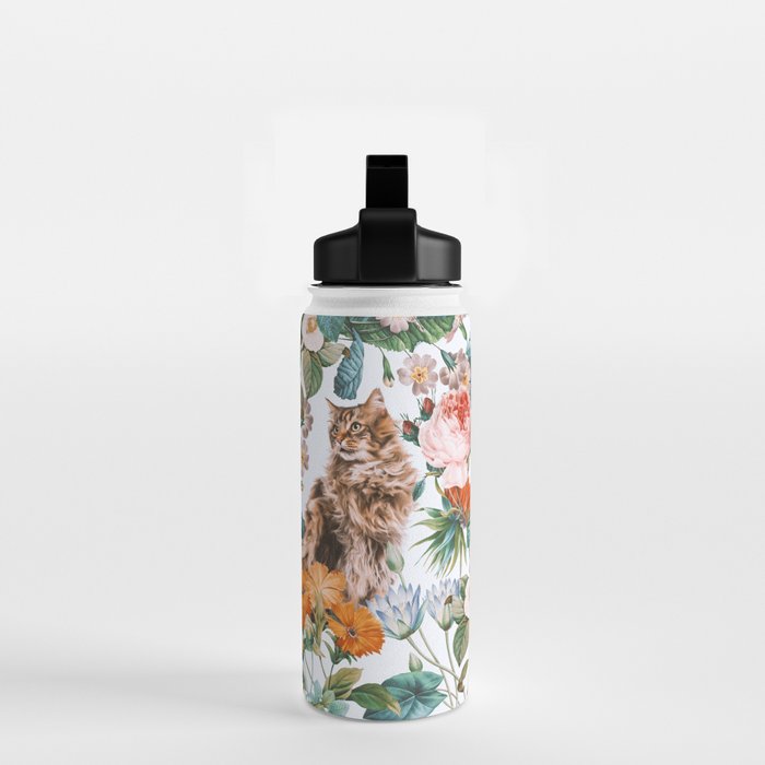 Cat and Floral Pattern III Water Bottle Gallery Image 2