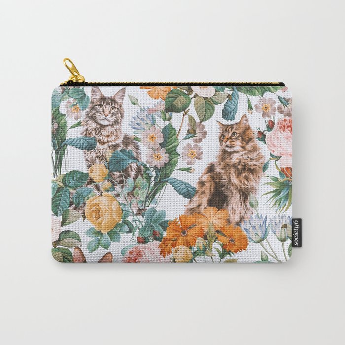 Cat and Floral Pattern III Carry All Pouch Gallery Image 1
