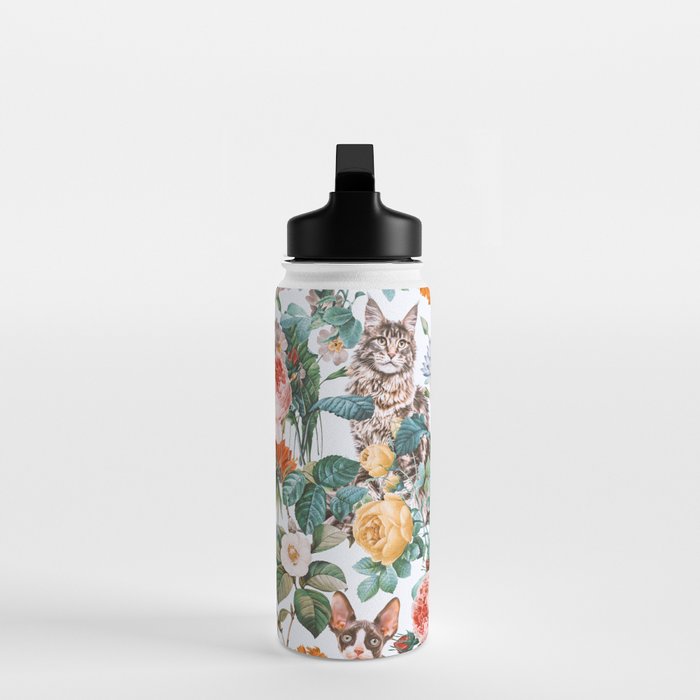 Cat and Floral Pattern III Water Bottle Gallery Image 3