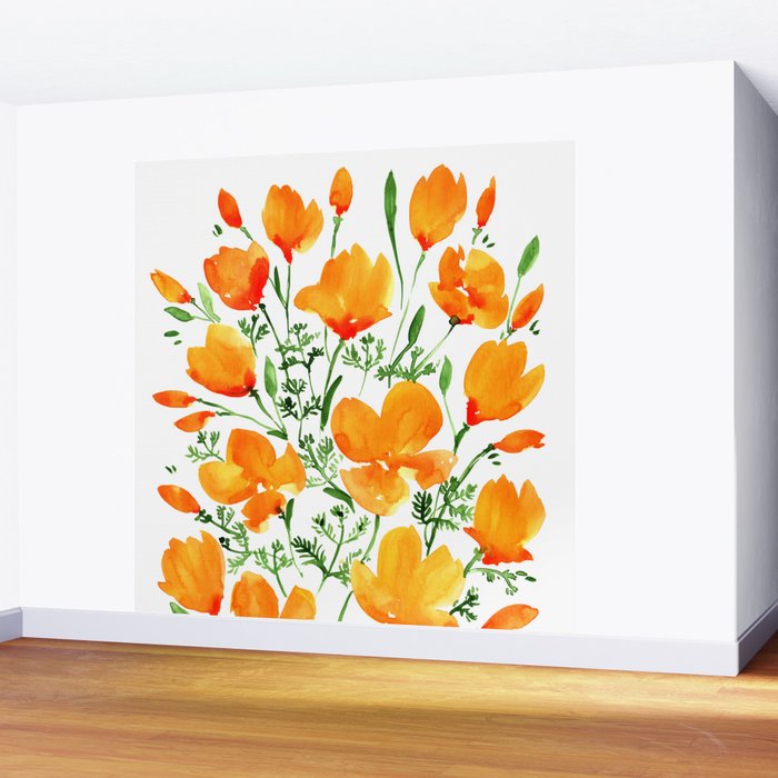 Watercolor California poppies Wall Mural Gallery Image 2