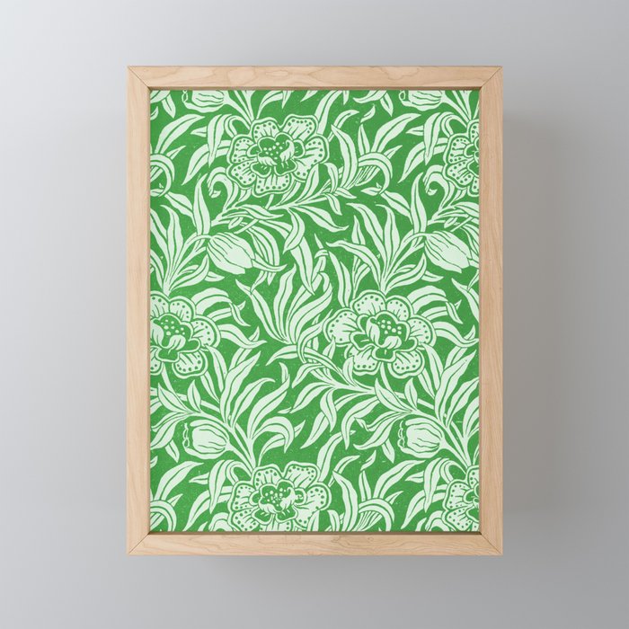 Vintage Floral Botanical Pattern Green Mini Art Print Gallery Image 1