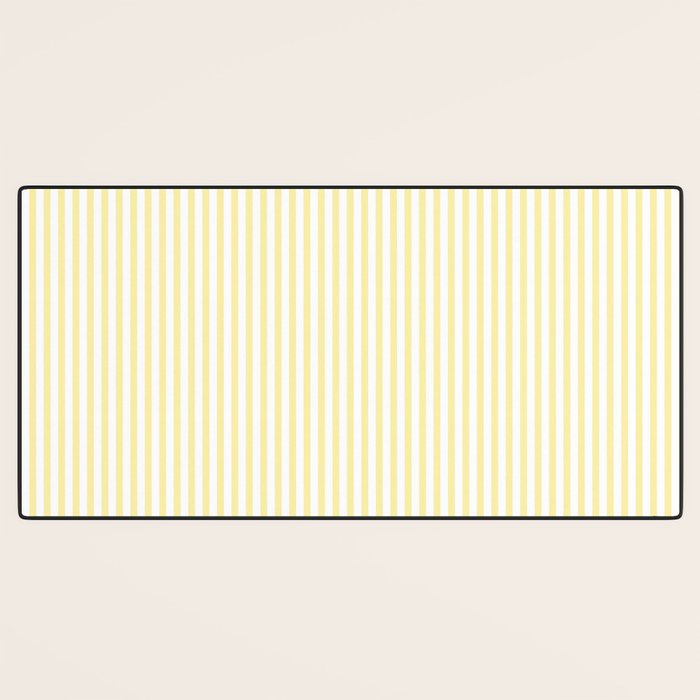 Fine Stripes Narrow Vertical Stripe Pattern in Light Butter Yellow and White Desk Mat Gallery Image 3