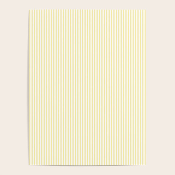 Fine Stripes Narrow Vertical Stripe Pattern in Light Butter Yellow and White Poster Gallery Image 4