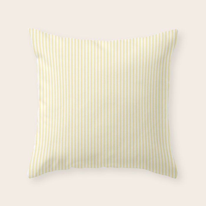 Fine Stripes Narrow Vertical Stripe Pattern in Light Butter Yellow and White Throw Pillow Gallery Image 1