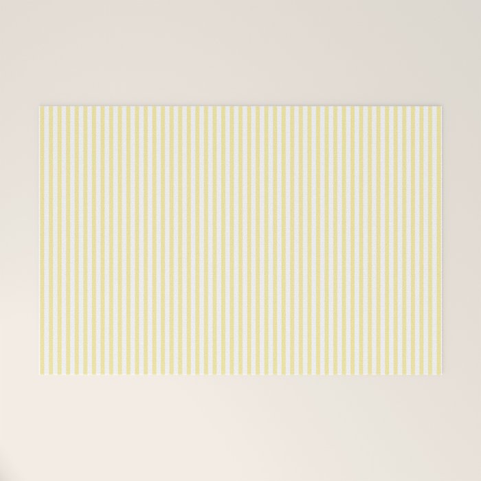 Fine Stripes Narrow Vertical Stripe Pattern in Light Butter Yellow and White Welcome Mat Gallery Image 1