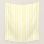 Fine Stripes Narrow Vertical Stripe Pattern in Light Butter Yellow and White Wall Tapestry Gallery Image 4