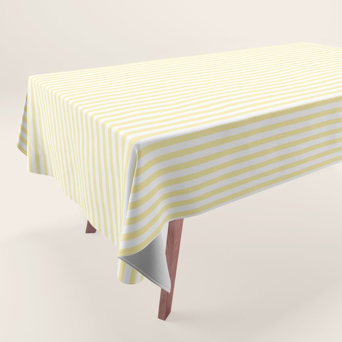 Fine Stripes Narrow Vertical Stripe Pattern in Light Butter Yellow and White Tablecloth Gallery Image 1