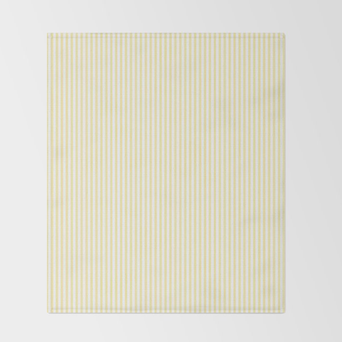 Fine Stripes Narrow Vertical Stripe Pattern in Light Butter Yellow and White Throw Blanket Gallery Image 2