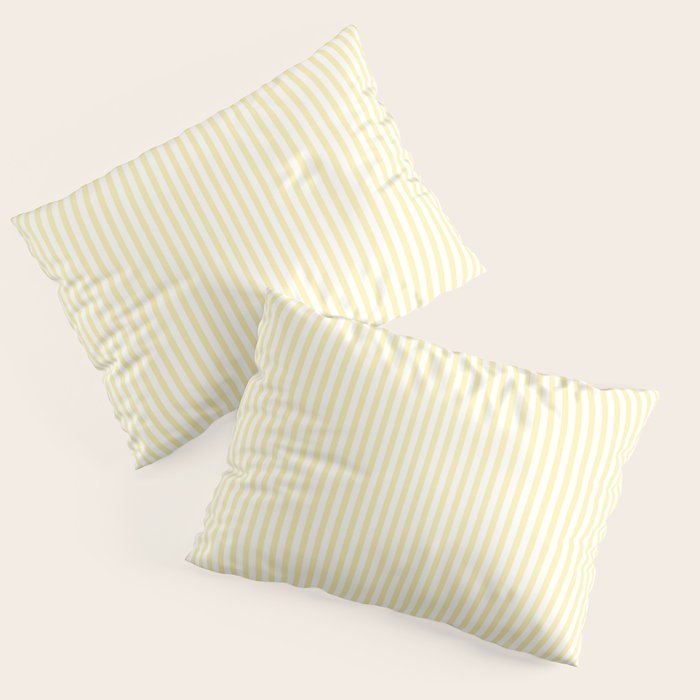 Fine Stripes Narrow Vertical Stripe Pattern in Light Butter Yellow and White Pillow Sham Gallery Image 3