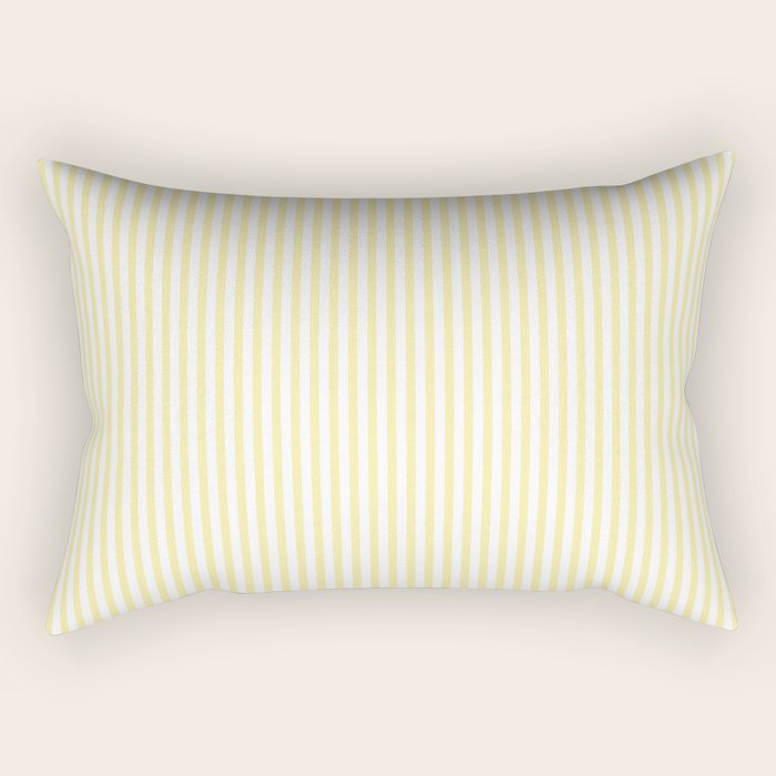 Fine Stripes Narrow Vertical Stripe Pattern in Light Butter Yellow and White Rectangular Pillow Gallery Image 2