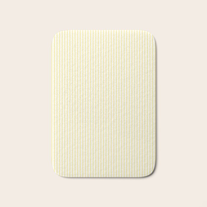 Fine Stripes Narrow Vertical Stripe Pattern in Light Butter Yellow and White Bath Mat Gallery Image 1