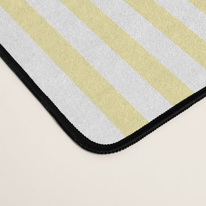 Fine Stripes Narrow Vertical Stripe Pattern in Light Butter Yellow and White Desk Mat Gallery Image 4