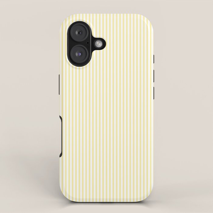 Fine Stripes Narrow Vertical Stripe Pattern in Light Butter Yellow and White iPhone Case Gallery Image 1