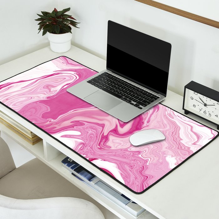 Pink White Marble Like Artwork Liquid Swirl Art Desk Mat Gallery Image 2