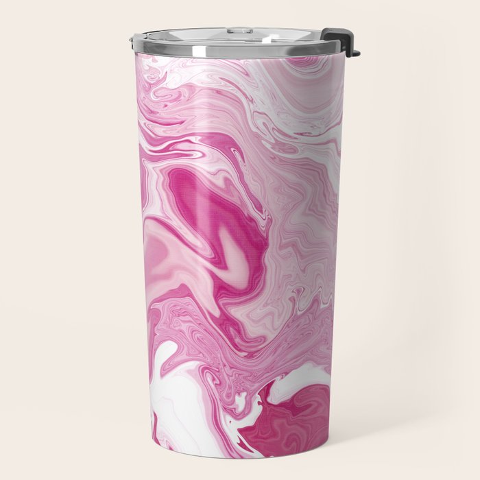 Pink White Marble Like Artwork Liquid Swirl Art Travel Mug Gallery Image 2