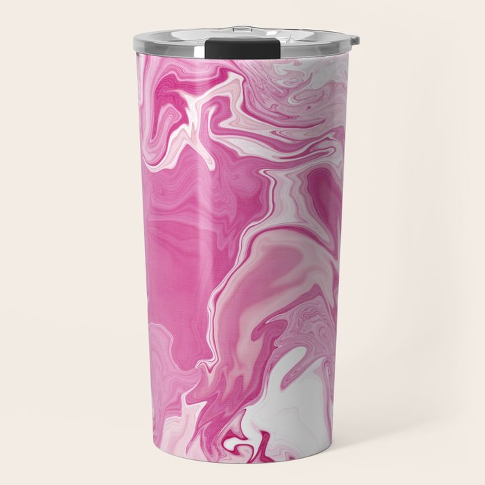Pink White Marble Like Artwork Liquid Swirl Art Travel Mug Gallery Image 1