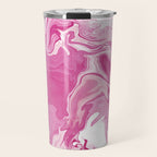 Pink White Marble Like Artwork Liquid Swirl Art Travel Mug Gallery Image 1