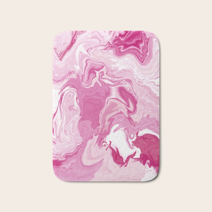 Pink White Marble Like Artwork Liquid Swirl Art Bath Mat Gallery Image 1