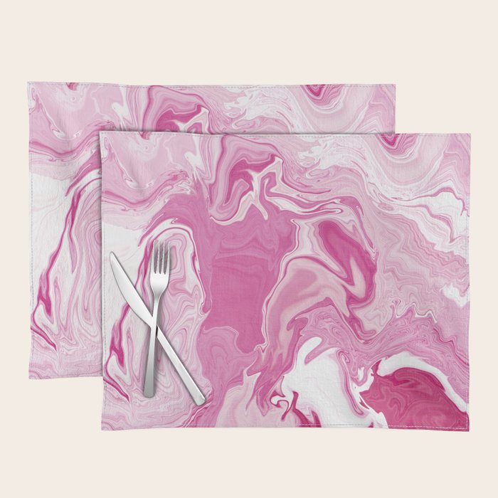 Pink White Marble Like Artwork Liquid Swirl Art Placemat Gallery Image 1