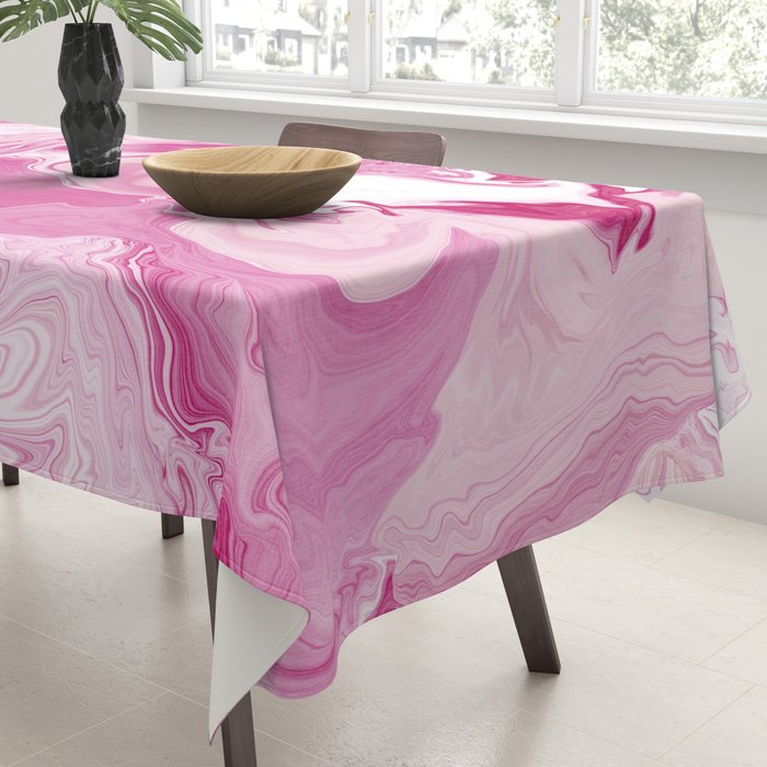 Pink White Marble Like Artwork Liquid Swirl Art Tablecloth Gallery Image 3