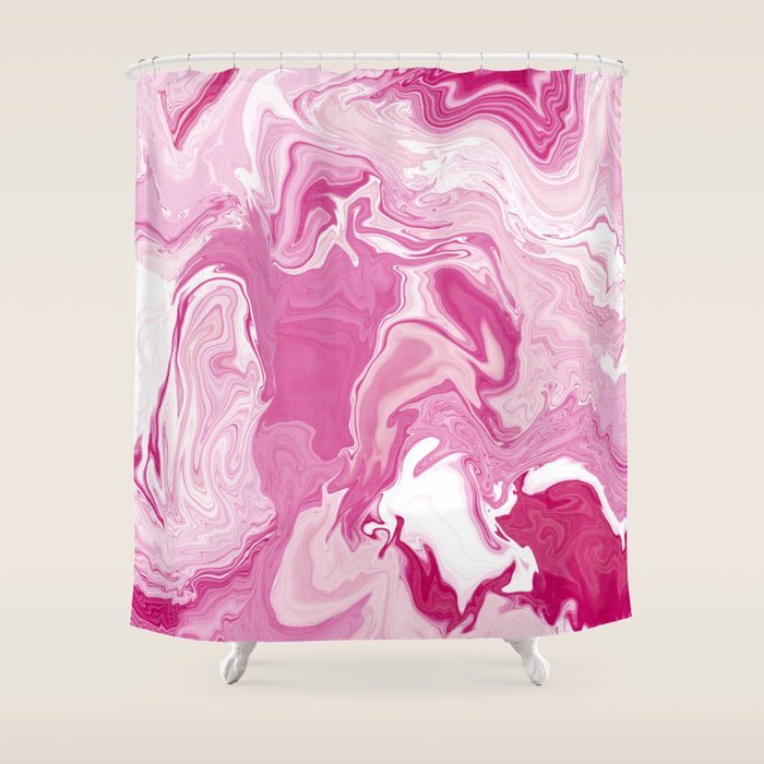 Pink White Marble Like Artwork Liquid Swirl Art Shower Curtain Gallery Image 1
