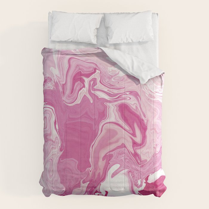 Pink White Marble Like Artwork Liquid Swirl Art Comforter Gallery Image 1