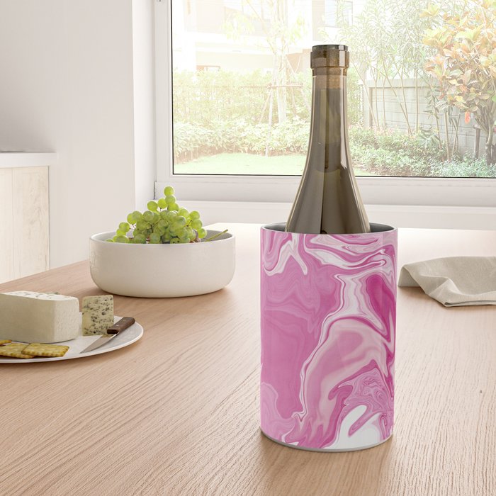 Pink White Marble Like Artwork Liquid Swirl Art Wine Chiller Gallery Image 4