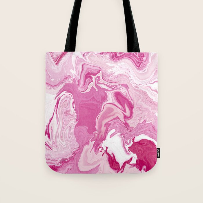 Pink White Marble Like Artwork Liquid Swirl Art Tote Bag Gallery Image 1