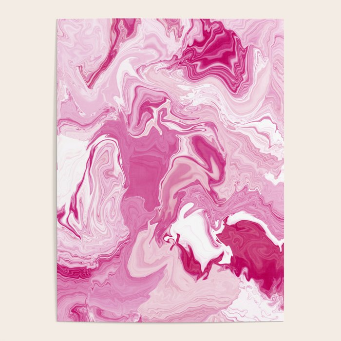 Pink White Marble Like Artwork Liquid Swirl Art Poster Gallery Image 1
