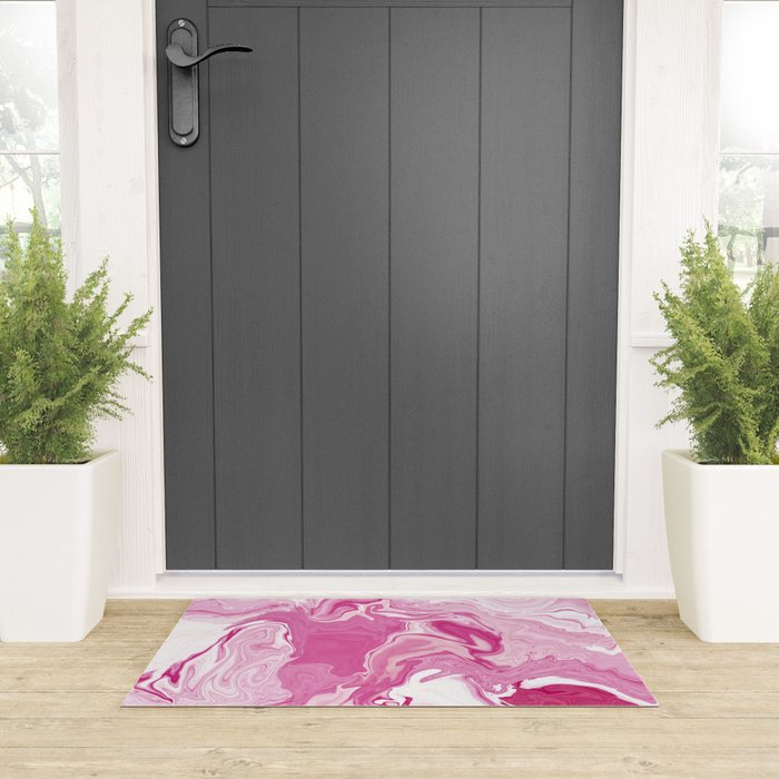 Pink White Marble Like Artwork Liquid Swirl Art Welcome Mat Gallery Image 3